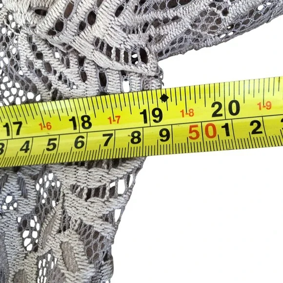 Questions Tan Long Line Feminine‎ Romantic Boho Fringe Lace Cardigan/Jacket ~ L - Picture 14 of 16